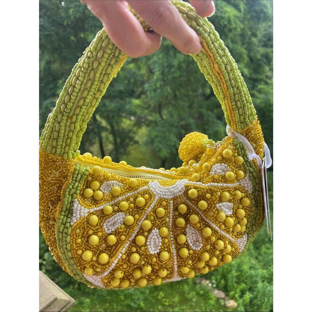 🍋 LEMONS 🍋 Hand-Beaded Yellow & Green Women's Shoulder Bag - viral beaded bags - Picture 8 of 10